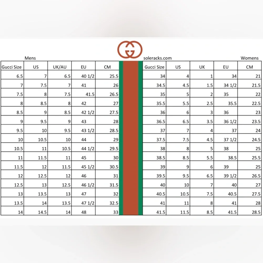 Gucci | Shoes | Gucci Shoes Size Chart Sizing Guide | Poshmark